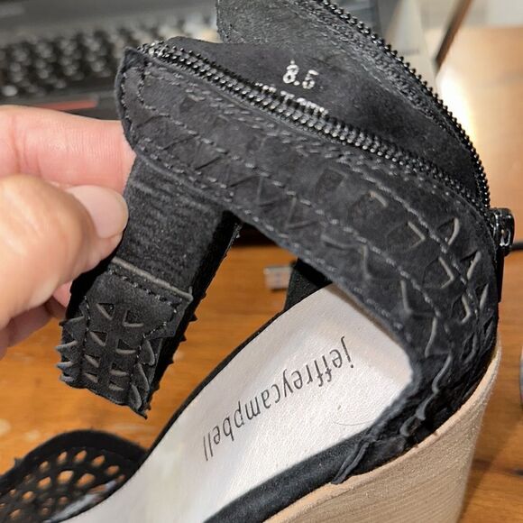 Jeffrey Campbell Black suede cut out wood wedges - Picture 6 of 8